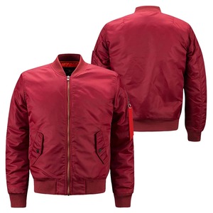 Blouson bomber rouge pour homme, couleur unie, fermeture éclair, col montant, streetwear, écologique, décontracté, en polyester, pour l'hiver - Product Image 1