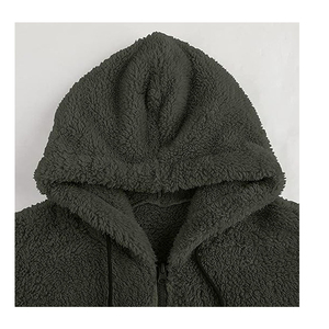 Sudadera con Capucha para Hombre, Color Verde Oliva, Cierre de Cremallera, Forro Polar, Ropa Casual de Invierno, Color Sólido, Manga Larga, 100% Algodón, Teñido Liso, Transpirable - Product Image 4