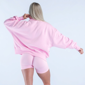 Sweat-shirts à col montant pour femmes, rose bonbon, en molleton de coton, avec fermeture éclair quart, coupe oversize, confortables, qualité supérieure, vente en gros, logo personnalisé - Product Image 5