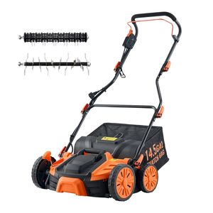 Scarificatore Elettrico 2-in-1 da 16 Pollici, 15 Ampere, con Cavo, Serbatoio da 14,5 Galloni per la Raccolta della Tifa, 5 Posizioni per il Taglio del Prato - Product Image 1