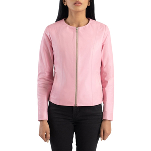 Chaqueta rosa con cremallera para mujer, abrigo informal liso de manga larga con cuello redondo, primavera - Product Image 4
