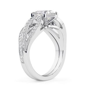 Princess Cut Lab Grown Diamond Cute Bridal Engagement <b>Set</b> <b>Ring</b> in Rose Gold for <b>Women</b> - Product Image 3
