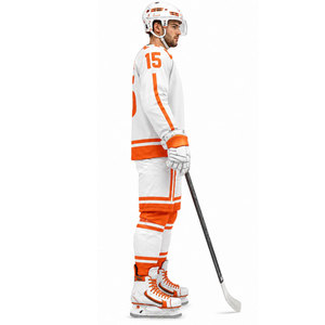 Maillot de hockey sur glace personnalisé pour homme, manches longues, sublimation, polyester respirant, toutes saisons, col en V, blanc et orange, numéros d'équipe - Product Image 5