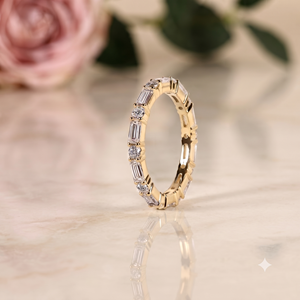 925 Sterling <b>Silver</b> <b>Emerald</b> Round Moissanite Eternity Band <b>Ring</b> 18K Gold Plated Wedding Anniversary Stackable <b>Ring</b> Women - Product Image 5