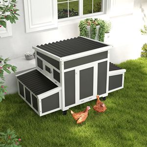 Pollaio in Legno Grigio Scuro con Nido per 6 Galline, Gabbia per Animali - Product Image 1