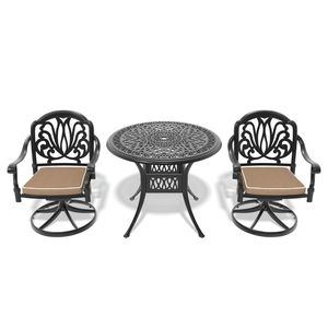 Ensemble de salle à manger 3 pièces en aluminium moulé résistant aux intempéries, comprenant 2 chaises pivotantes et une table ronde de 35,43 po avec cadre noir pour jardins - Product Image 3