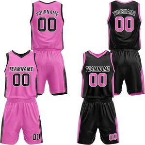Custom Personalized Sublimation Printed Basketball Jersey <b>Shorts</b> Set Breathable Moisture-Wicking Eco-Friendly Pink Black Team - Product Image 1