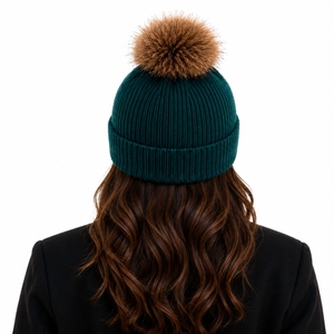 Bonnet unisexe en tricot côtelé doux, avec revers plié, style classique, couleur vert-bleu foncé, pour l'hiver, tissu de qualité supérieure - Product Image 2