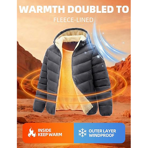 Classic Hooded Puffer <b>Jacket</b> With Quilted Pattern And Zipper For Womens Winter Season - Product Image 5