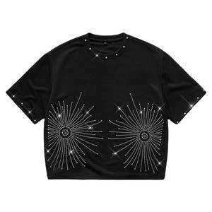 เสื้อยืดผู้ชายดีไซน์ล่าสุดขายส่ง ประดับเพชร สไตล์สตรีทแวร์ คอกลมทรงโอเวอร์ไซส์ ฮิปฮอป ระบายอากาศได้ดี - Product Image 1