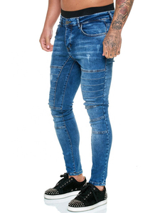 Jeans Ajustados de Algodón de Alta Calidad para Hombre, Diseño Personalizado con Cuatro Bolsillos, Cintura Ajustable, Estilo Hip Hop, Servicio OEM, Logotipo en la Cintura - Product Image 2