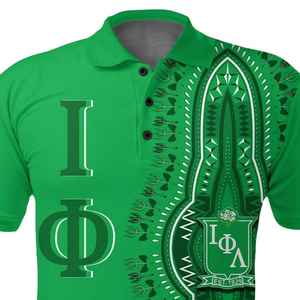 Camisa Polo Personalizada Iota Phi Lambda, Estilo Dashiki Verde Esmeralda, Estampado, Manga Corta, Cuello con Botones, Ropa Casual - Product Image 3
