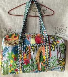 Vintage Block Print Quilted Cotton Duffle Bag Travel Bag <b>Luggage</b> Bag Custom Recycled Export Manufacturer B2B Handcrafted Art - Product Image 3