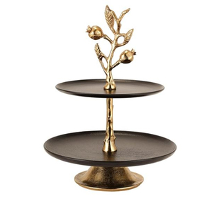 Modern Black Metal Finish Cup <b>Cake</b> Platter With 2 <b>Tier</b> Gold Nature Inspired <b>Cake</b> Stand For Kitchen And Dining Tableware On Sale - Product Image 1