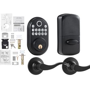 Maniglie per serrature a impronta digitale con funzione anti-spioncino a password unica e modalità di sblocco costante per porte in legno - Opzioni di codice tastiera e chiave - Product Image 1