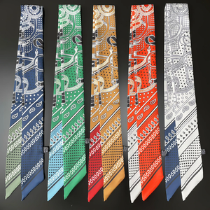 Pañuelo de seda de sarga con estampado Paisley bicolor, nuevo diseño de marca, pañuelo de lujo para mujer, foulard, pañuelo estrecho para bolso, pañuelo para el cuello, diadema para el pelo - Product Image 1