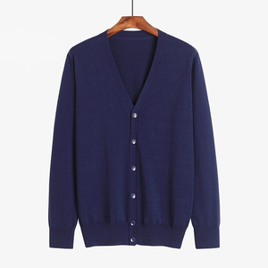 Cárdigan de Punto Azul Marino para Hombre, Manga Larga, Color Sólido, Cierre de Botones, Estilo Otoñal, Corte Regular - Product Image 1