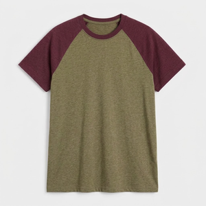 เสื้อยืดแขนสั้นผู้ชาย สีเขียวมะกอก สีแดงเบอร์กันดี ทรงโอเวอร์ไซส์ สวมใส่สบาย ผ้าทอสีพื้น คอกลม ระบายอากาศได้ดี แต่งขอบตัดสี 100% - Product Image 1