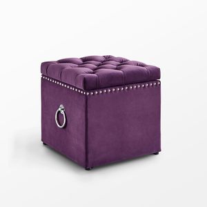 Square Ottoman with Knob Handle Velvet Fabric Seating Stool Foot Rest Upholstered Makeup Dressing Stool Padded Seat Shoe <b>Bench</b> - Product Image 1