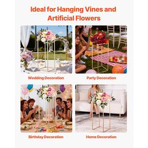 10 pièces, support à fleurs en colonne dorée de 23,62 pouces, présentoir floral rectangulaire, vis cachée pour mariage, fête, anniversaire, décoration de la maison - Product Image 6