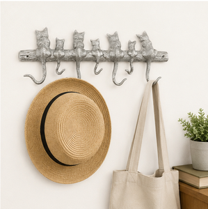 Vintage Cast <b>Iron</b> Cat Wall Hooks Decorative <b>7</b>-Hook Cat Tail Key Holder And Coat Rack for Entryway Mudroom Or Kitchen Low Price - Product Image 2