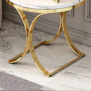 Round End <b>Side</b> <b>Table</b> Coffee <b>Table</b> with Stainless Steel Legs and <b>Marble</b> Stone <b>Top</b> for Living Room Bedroom Office - Product Image 3