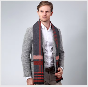 Écharpe longue en laine à carreaux pour homme, écharpe classique d'hiver isolante thermiquement pour adultes - Product Image 3