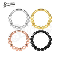 SUPERSTAR Anneau de piercing pour septum et nez en acier inoxydable 316L hypoallergénique, avec chaîne à demi-billes perlée et clicker à segment articulé