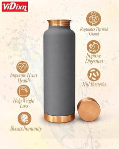 Thermos minimaliste à double paroi en acier inoxydable gris avec accents en cuivre, pour la randonnée en plein air, isolation thermique de 12 à 24 heures - Product Image 6