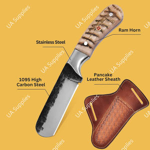Couteau de cowboy western en acier inoxydable forgé à la main de haute qualité, manche en corne de bélier, lame fixe pleine longueur, camping, bœuf, OEM, ODM, DIY - Product Image 2