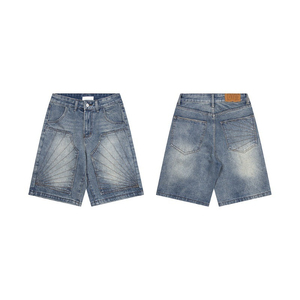 Shorts en jean baggy Y2K avec strass, coupe ample, taille élastique, décontracté, streetwear d'été pour hommes - Product Image 1
