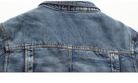 Blouson en jean pour homme coupe droite bleu clair à boutons, style décontracté vintage, en coton délavé, coupe-vent d'été tricoté