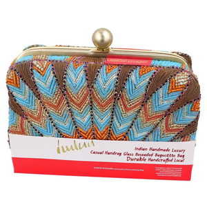 Sac à main décontracté de luxe fait main indien, sac baguette perlé de verre, poignée assortie de perles multicolores, durable, artisanal, local - Product Image 2