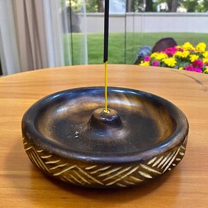 Handcrafted Solid Wood <b>Incense</b> <b>Stick</b> <b>Holder</b> Round Bowl Raised Center Ash Catcher Zen Meditation Tabletop Home Decor Gift - Product Image 4
