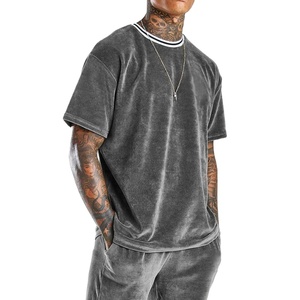 2025 Custom Men's Velour Sweatsuit T Shirt Shorts <b>Set</b> Casual Summer Football Velvet Tracksuit Wholesale from Manufacturer - Product Image 2