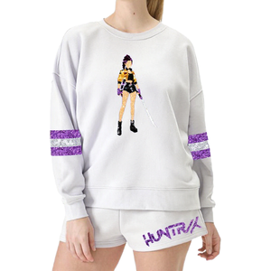 Women's Purple 2-Piece Sweatshirt Shorts <b>Set</b> With Sequin <b>Embroidery</b> Hunterix Character Stripes Casual Loose Fit Spring Summer - Product Image 2