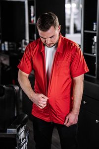 <b>Men's</b> Red Zipper Front <b>Short</b> Sleeve Shirt Jacket Turn-down Collar <b>Pockets</b> Breathable Waterproof Windproof Formal Summer Wear - Product Image 6