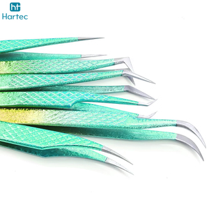 Premium 6 Pcs Gradient Green Textured Eyelash Tweezers Set Anti-Slip Stainless Steel Volume Lash Extension Tweezers Lash Tools - Product Image 4