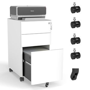 Armadietto Portadocumenti Mobile in Acciaio con Serratura, 3 Cassetti (2 Bassi e 1 Profondo), con Ruote per Ufficio/Casa - Product Image 1