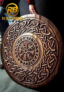 โล่ไวกิ้งยุคกลางทำมือจากไม้ทรงกลมพร้อมหัวโล่โลหะสำหรับคอสเพลย์และการจัดแสดง - Product Image 2