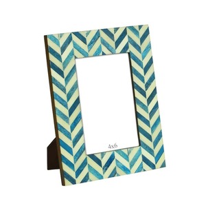 Luxury Chevron Bone Inlay Photo <b>Frame</b> Handmade Grey and <b>White</b> Geometric Bone Mosaic Picture <b>Frame</b> Decorative Tabletop Display - Product Image 3