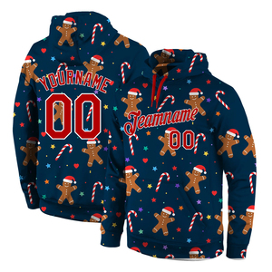 Sweat à capuche de Noël pour homme, bleu marine, imprimé bonbons et cannes à sucre, poche avant, décontracté, hiver, coupe classique - Product Image 6