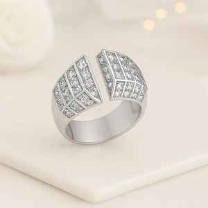 Moissanite Round Cut Diamond Open Cuff <b>Stacking</b> <b>Ring</b> For Women's original 925 Silver With Gold Plated For Bridal Promise Gift - Product Image 2