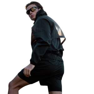 Translucent <b>Black</b> <b>Windbreaker</b> Jacket and Shorts Set for Men Lightweight Hooded Jacket with Elastic Waist Fashion Outdoor Set - Product Image 4