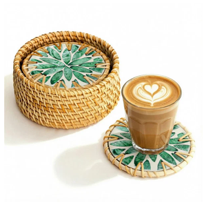 Sous-verres décoratifs en nacre violette et rotin tressé pour la maison, vaisselle, verres à jus, verres à eau, sets de table - Product Image 2