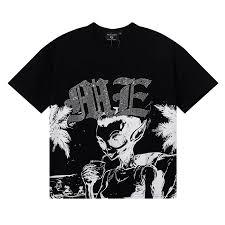 T-shirt en coton épais personnalisé avec logo 2026 pour homme, style streetwear, noir, avec grand imprimé graphique abstrait de visage humain en ligne - Product Image 3