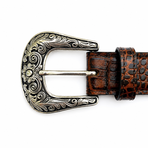 Ceinture en cuir PU pour homme, style western, avec boucle ardillon en alliage, motif crocodile gaufré, marron orné, vintage, style cowboy, accessoires décontractés, vente en gros - Product Image 6