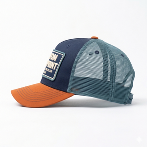 Casquette de camionneur personnalisée haut de gamme à faible MOQ avec patch brodé en relief sur le panneau avant, en coton, polyester et maille contrastante tricolore, Indonésie - Product Image 2