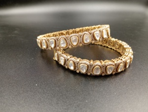Bracelet jonc AMAIRA JEWELS plaqué or pour femme, en argent, avec pierres Polki taille poire, tendance, classique, pour fêtes et fiançailles, serti clos - Product Image 2