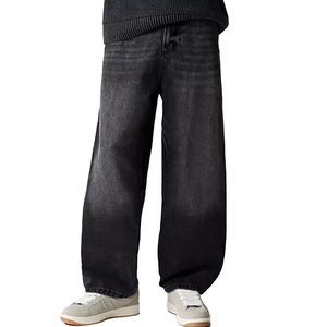 Jean baggy en denim pour homme à prix abordable, taille mi-haute, tricoté, respirant, léger, grande taille, logo personnalisé, couleur, style urbain, 100 % coton - Product Image 1